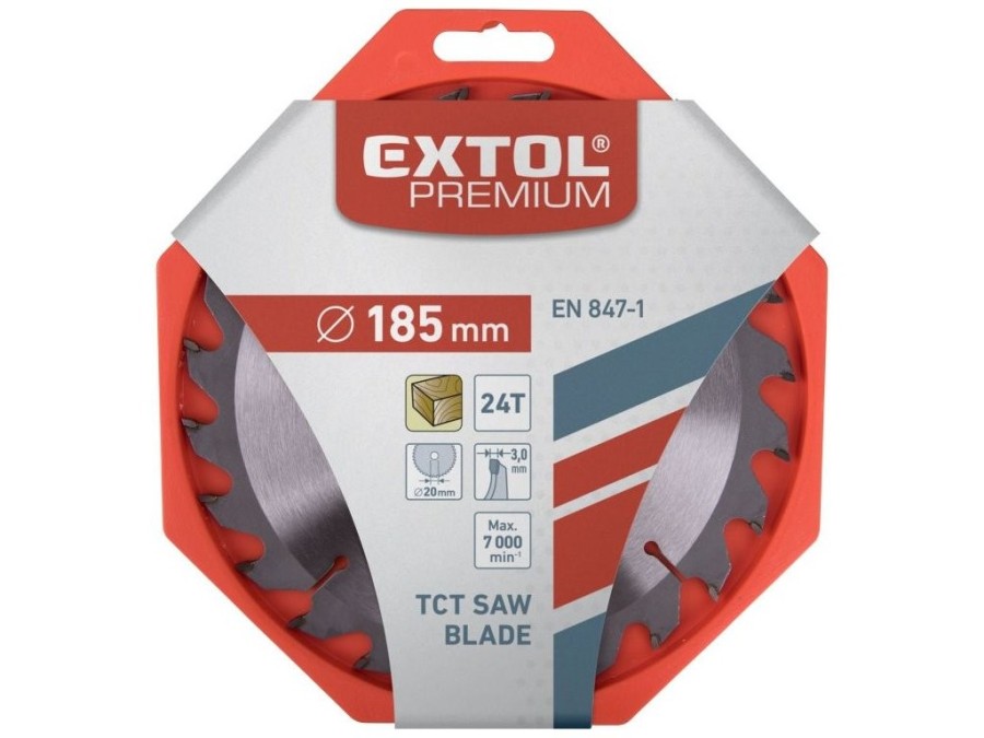 (obrázek pro) Kotouč pilový s SK plátky, 185x2,2x20mm, 24T, šířka SK plátků 3,2mm, EXTOL PREMIUM