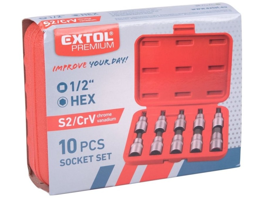 (obrázek pro) Hlavice zástrčné 1/2″, HEX 3-17mm, sada 10ks, S2, EXTOL PREMIUM