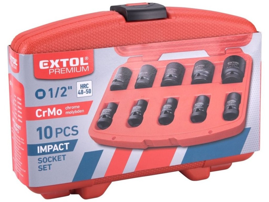 (obrázek pro) Hlavice nástrčné rázové, sada 10ks, 1/2″, 9-27mm, CrMoV EXTOL PREMIUM (8818131)