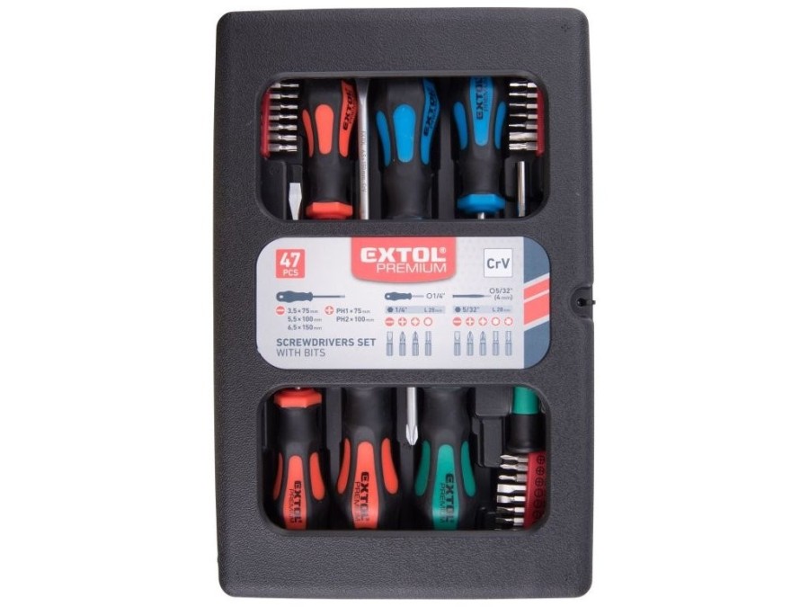 (obrázek pro) Šroubováky a hroty sada 47ks, 1/4″ hroty a 4mm mini hroty, CrV EXTOL PREMIUM