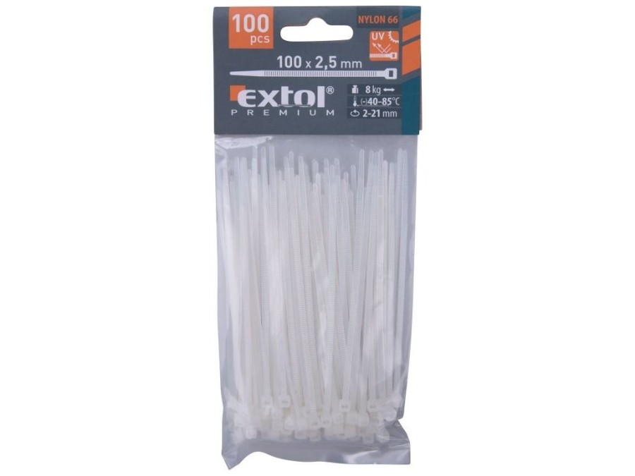 (obrázek pro) Pásky na vodiče, 2,5x100mm, 100ks, bílé, NYLON, EXTOL PREMIUM