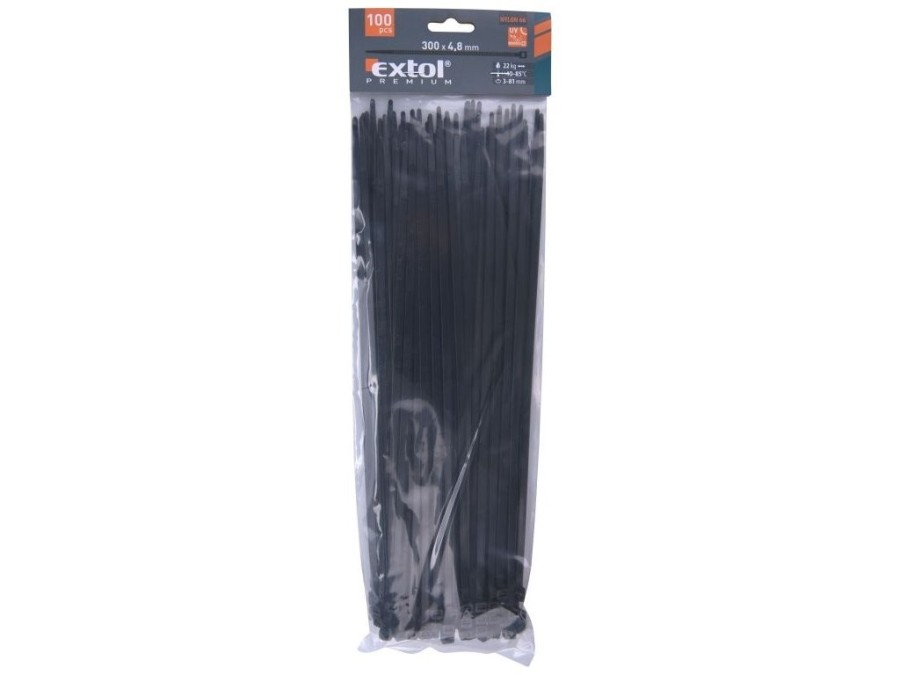 (obrázek pro) Pásky na vodiče, 4,8x300mm, 100ks, černé, NYLON, EXTOL PREMIUM