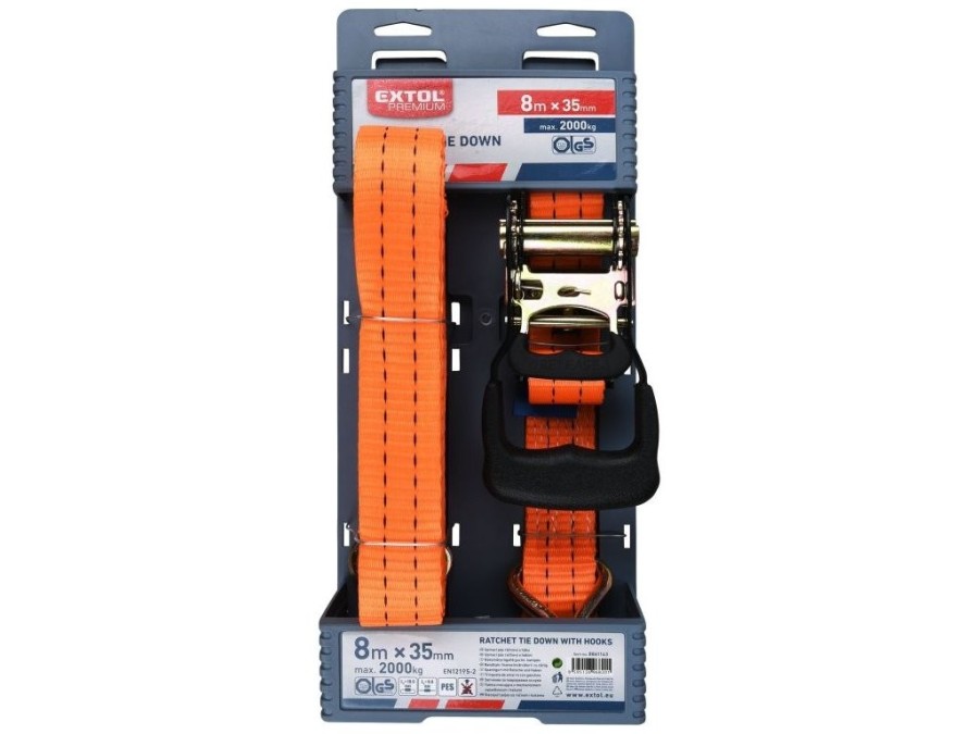 (obrázek pro) Pás upínací ráčnový s háky, 8m x 35mm, max. 2000kg EXTOL PREMIUM