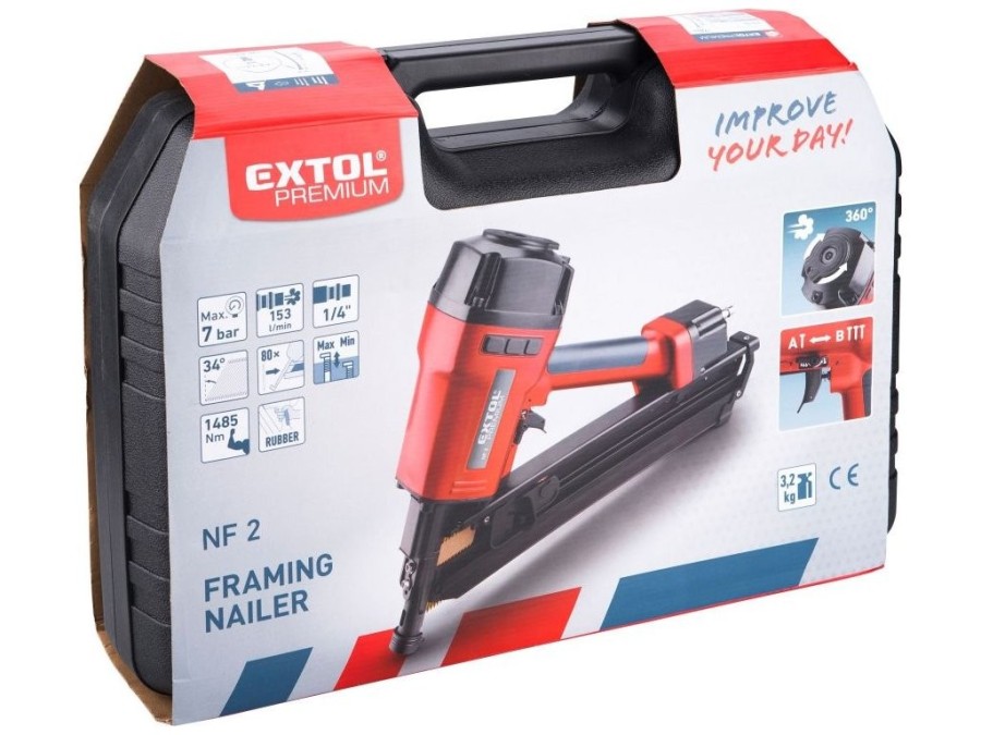 (obrázek pro) Hřebíkovačka na konstrukce, pneumatická, úhel sklonu 34°, EXTOL PREMIUM, NF 2