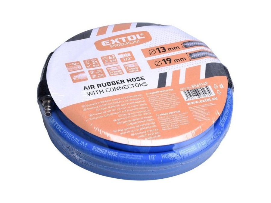 (obrázek pro) Hadice vzduchová, guma, s rychlospojkami, 1/2″ (13/19mm), 10m EXTOL PREMIUM