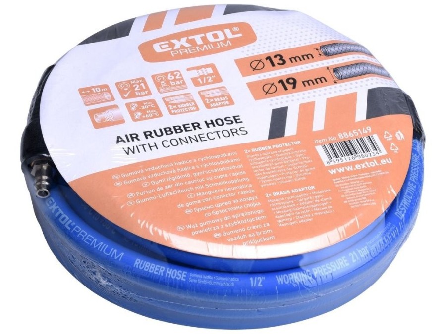 (obrázek pro) Hadice vzduchová, guma, s rychlospojkami, 1/2″ (13/19mm), 10m EXTOL PREMIUM