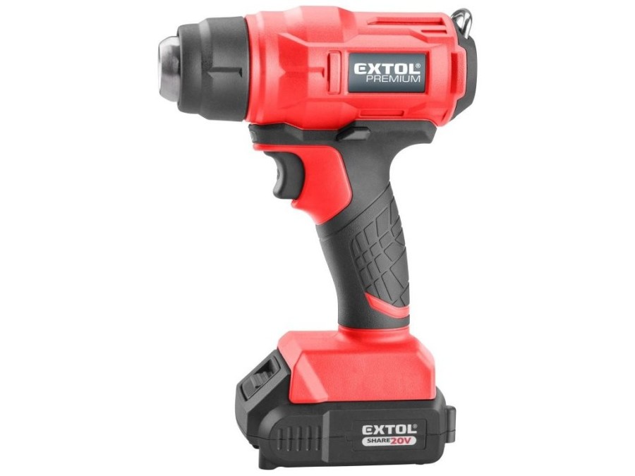(obrázek pro) Aku horkovzdušná pistole, 20V, Li-Ion, 550°C, 2Ah, SHARE20V EXTOL PREMIUM