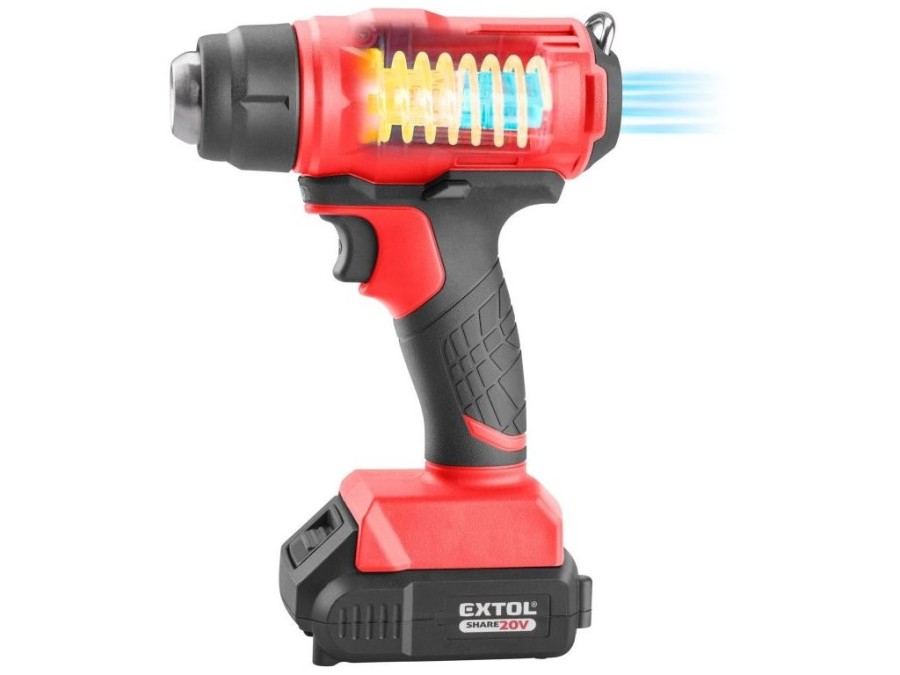 (obrázek pro) Aku horkovzdušná pistole, 20V, Li-Ion, 550°C, 2Ah, SHARE20V EXTOL PREMIUM