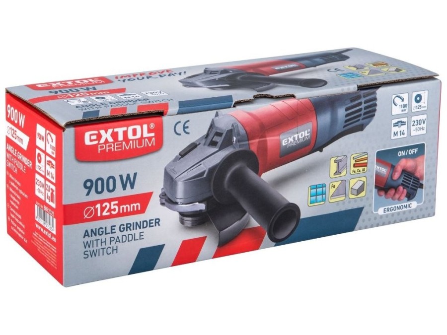 (obrázek pro) Bruska úhlová s pádlovým vypínačem, 125mm, 900W EXTOL PREMIUM