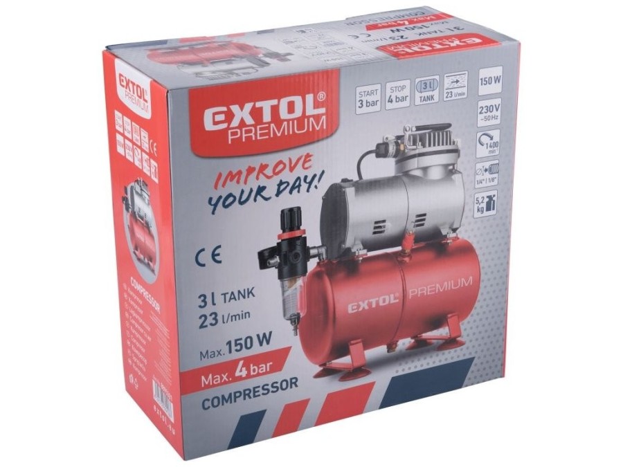 (obrázek pro) Kompresor bezolejový 150W, 3l EXTOL PREMIUM