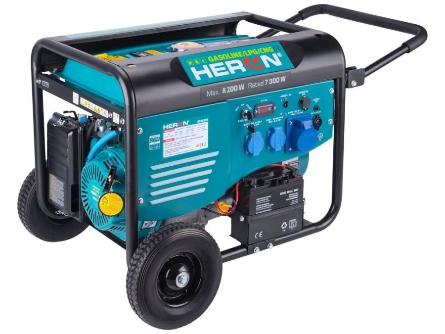 (obrázek pro) Elektrocentrála benzínová a plynová (LPG/NG), 17HP/8,2kW, elektrický start, ATS ready, podvozek HERON