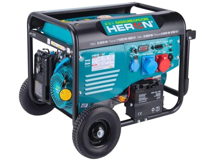 (obrázek pro) Elektrocentrála benzínová a plynová (LPG/NG), 17HP/8,2kW, elektrický start, ATS ready, podvozek HERON