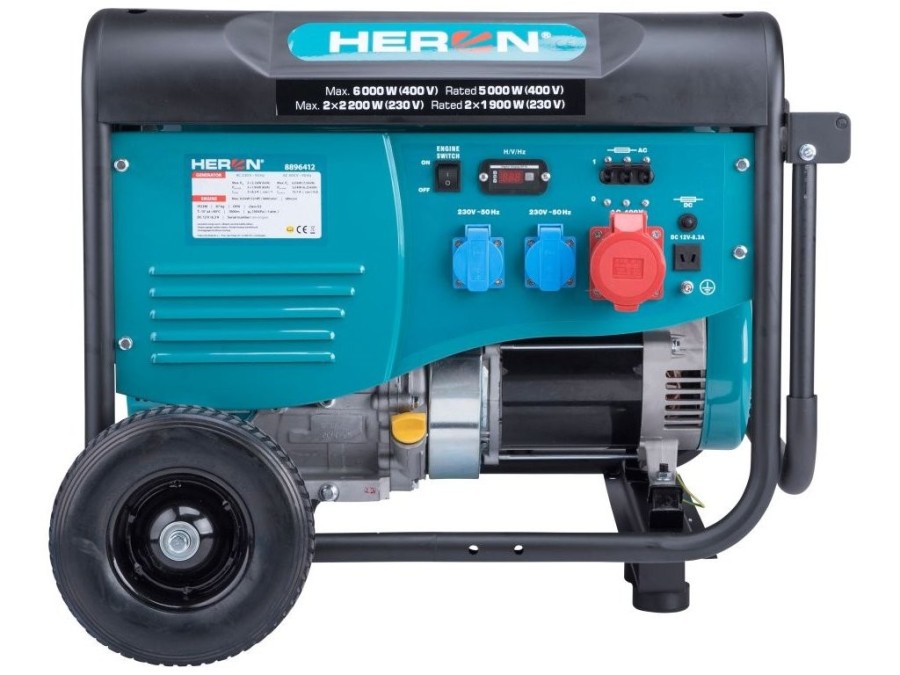 (obrázek pro) Elektrocentrála benzínová 13HP/6,0kW (400V), 2x2,2kW (230V), podvozek HERON