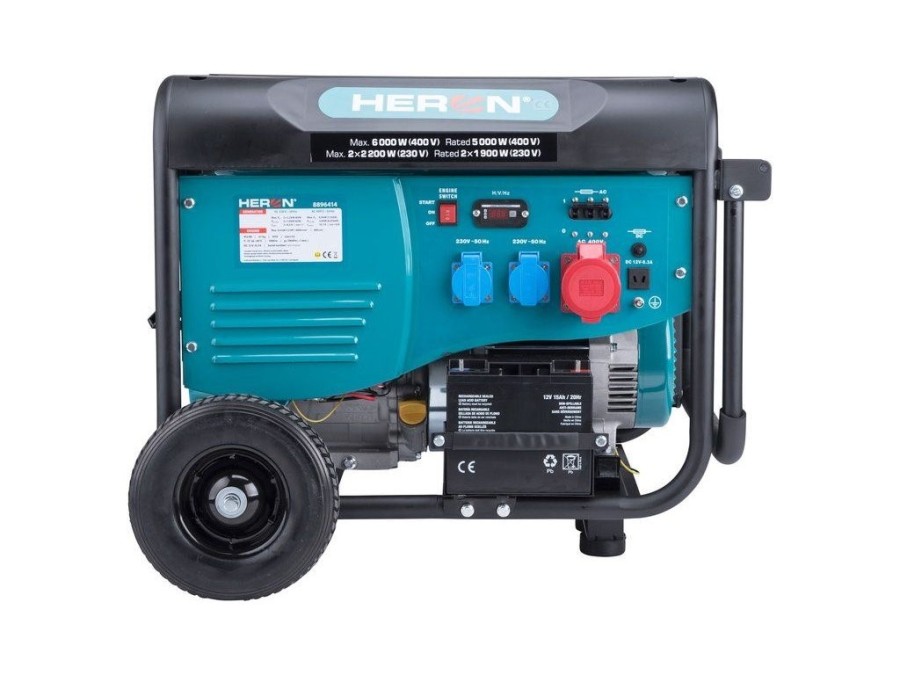 (obrázek pro) Elektrocentrála benzínová 13HP/6,0kW (400V), 2x2,2kW (230V), elektrický start, podvozek HERON