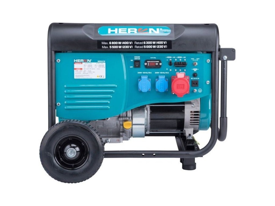 (obrázek pro) Elektrocentrála benzínová 15HP/6,8kW (400V), 5,5kW (230V), podvozek HERON
