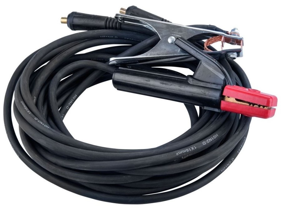 (obrázek pro) Kabely svařovací, sada 2ks, 16mm2, 5m, 10-25, kleště 200A, guma EXTOL PREMIUM