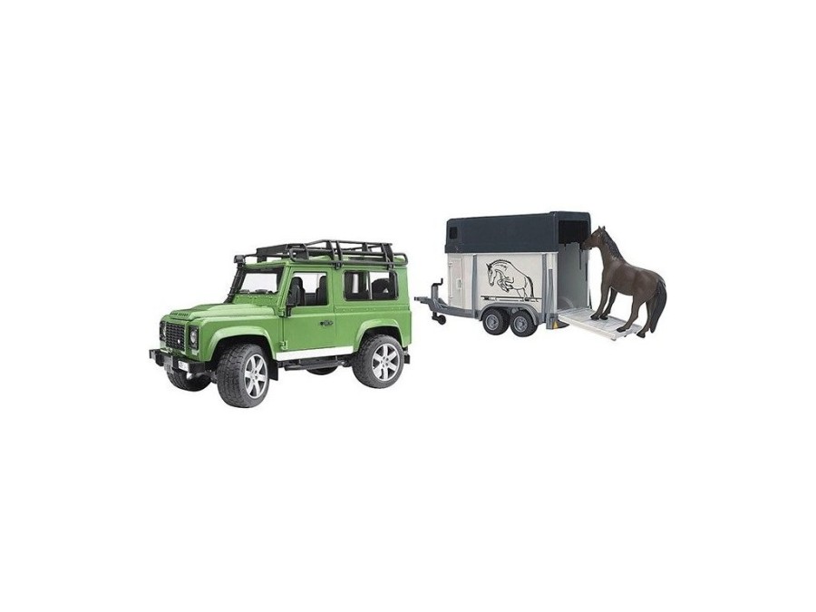 (obrázek pro) Land Rover Defender s přívěsem na koně + kůň 02592 BRUDER