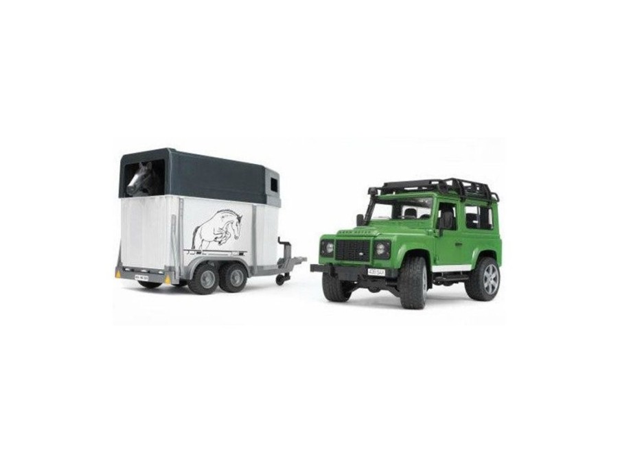 (obrázek pro) Land Rover Defender s přívěsem na koně + kůň 02592 BRUDER