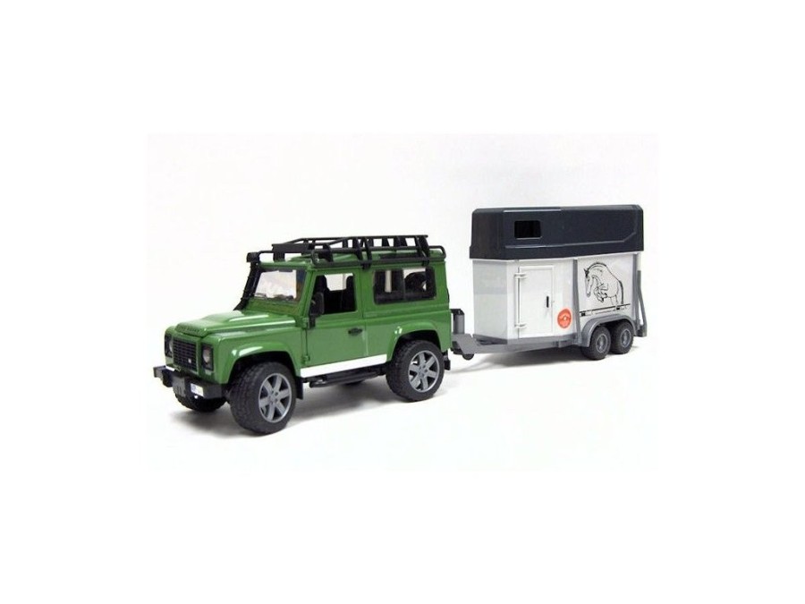 (obrázek pro) Land Rover Defender s přívěsem na koně + kůň 02592 BRUDER