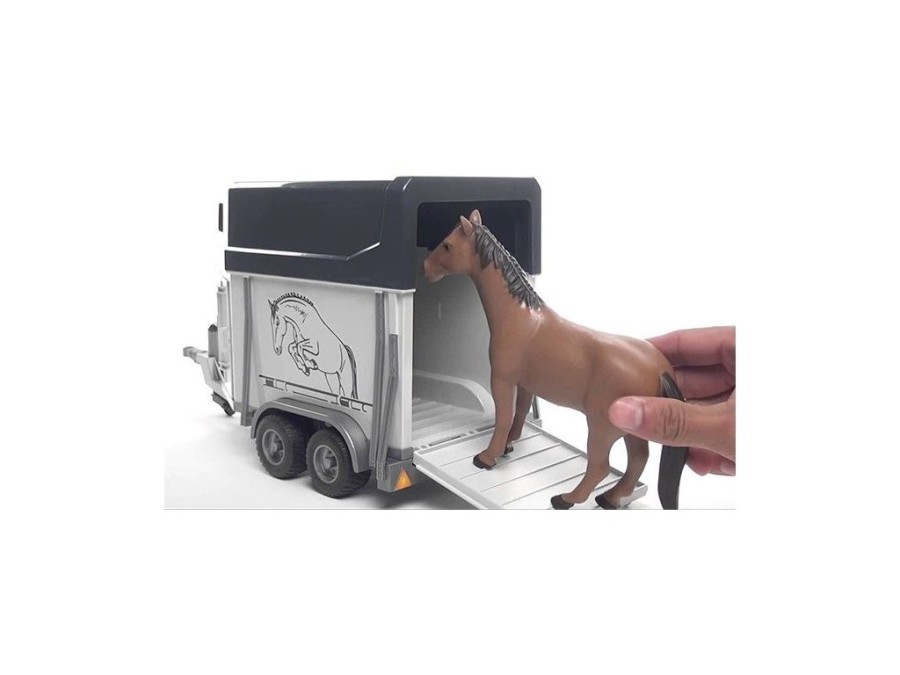 (obrázek pro) Land Rover Defender s přívěsem na koně + kůň 02592 BRUDER