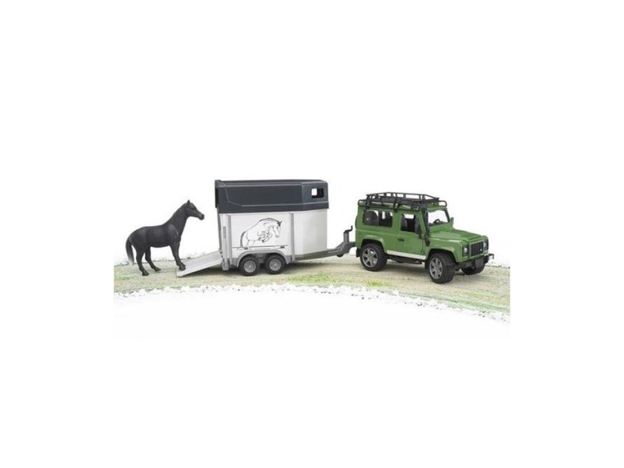 (obrázek pro) Land Rover Defender s přívěsem na koně + kůň 02592 BRUDER