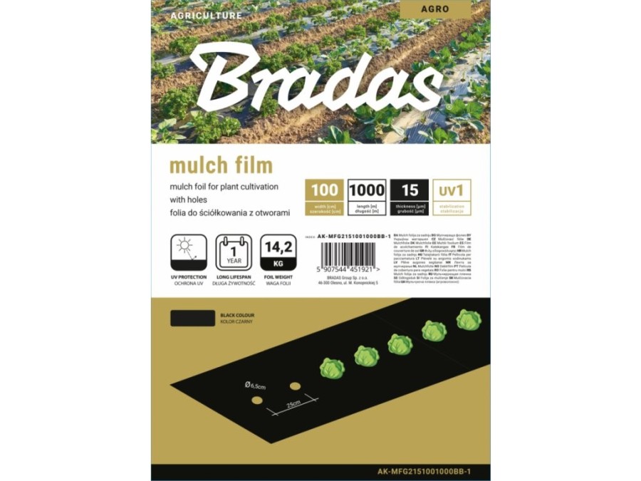 (obrázek pro) Mulčovací fólie 15µm, 1x1000m, s otvory BRADAS