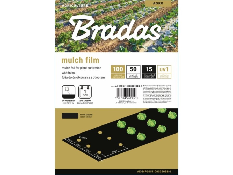 (obrázek pro) Mulčovací fólie 15µm, 1x50m, s otvory BRADAS