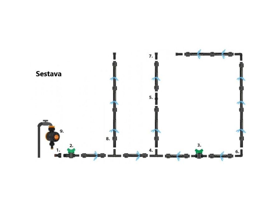 (obrázek pro) Zavlažovací sada, kapací hadice Water Flow Drip ø16mm 100m, 182ks příslušenství BRADAS