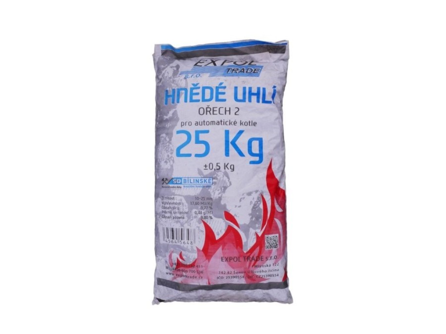 (obrázek pro) Balené, pytlované hnědé Bílinské uhlí pro automatické kotle 800 kg, hnědé uhlí - ořech 2, 10-25mm EXPOL