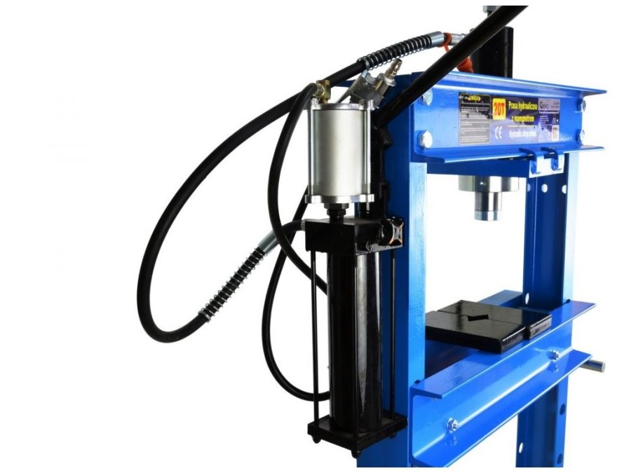 (obrázek pro) Hydraulický, pneumatický dílenský lis 20t s manometrem GEKO