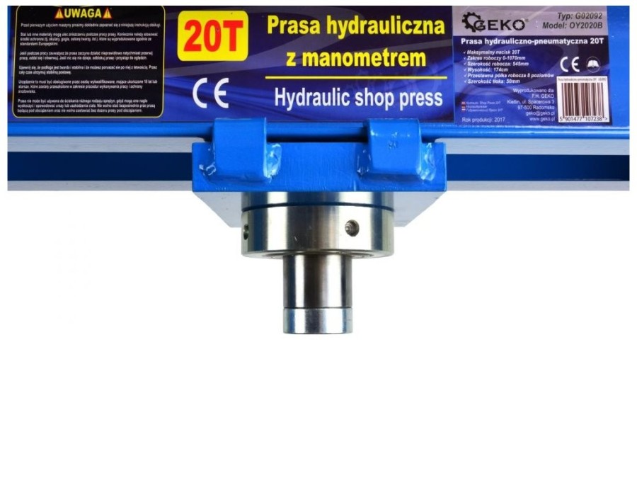 (obrázek pro) Hydraulický, pneumatický dílenský lis 20t s manometrem GEKO