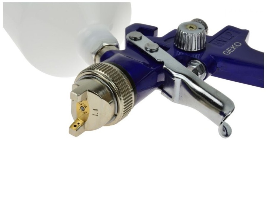 (obrázek pro) Stříkací pistole HVLP s manometrem, nádobkou 0,6l, tryskou 1,4mm a odlučovačem vody GEKO