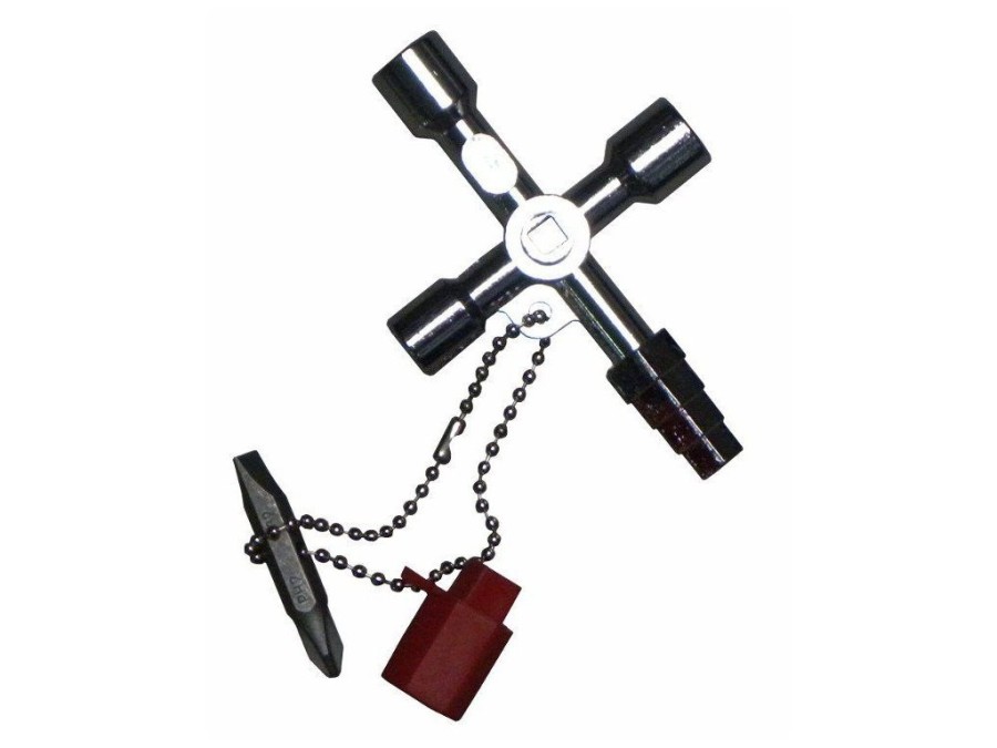 (obrázek pro) Univerzální klíč na řetízku pro technické skříně, 4 druhy klíčů + bit, GEKO