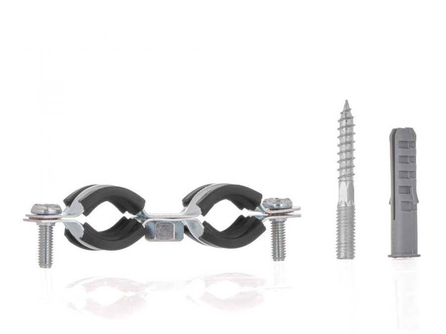 (obrázek pro) Objímka na trubky, dvojitá, 3/8″ 15-19mm, s gumovou vložkou, dva šrouby GEKO