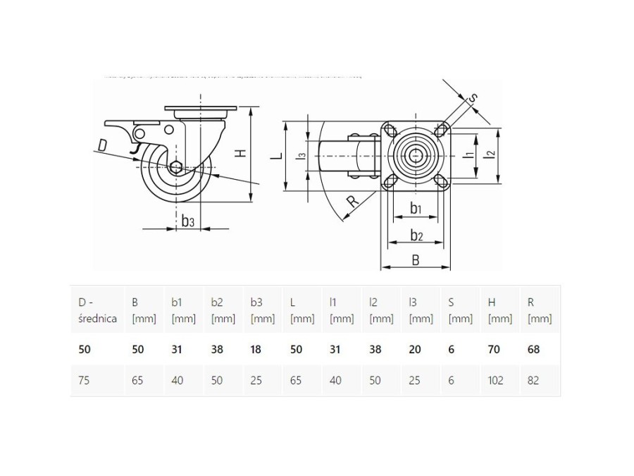 (obrázek pro) Náhradní otočné kolečko s brzdou TPR/polypropylen 50mm GEKO