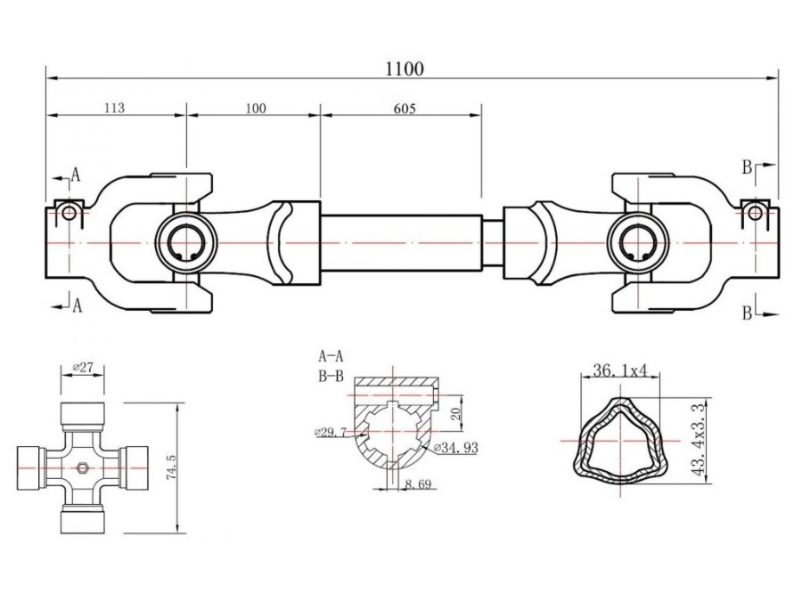 (obrázek pro) Kloubová hřídel 110cm, T-profil GEKO