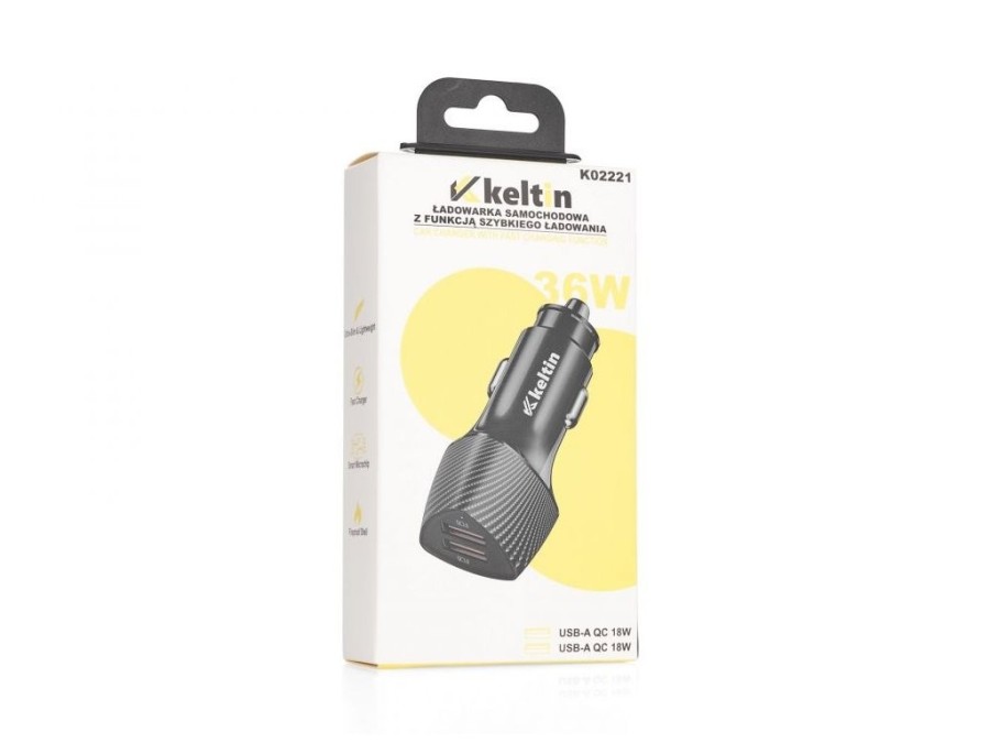 (obrázek pro) Nabíječka do auta s funkcí rychlého nabíjení 2xUSB QC3, 0,36W, 7,2A KELTIN