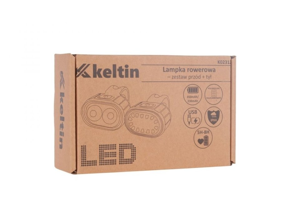 (obrázek pro) Osvětlení jízdního kola, sada přední 350mAh, zadní 230mAh KELTIN