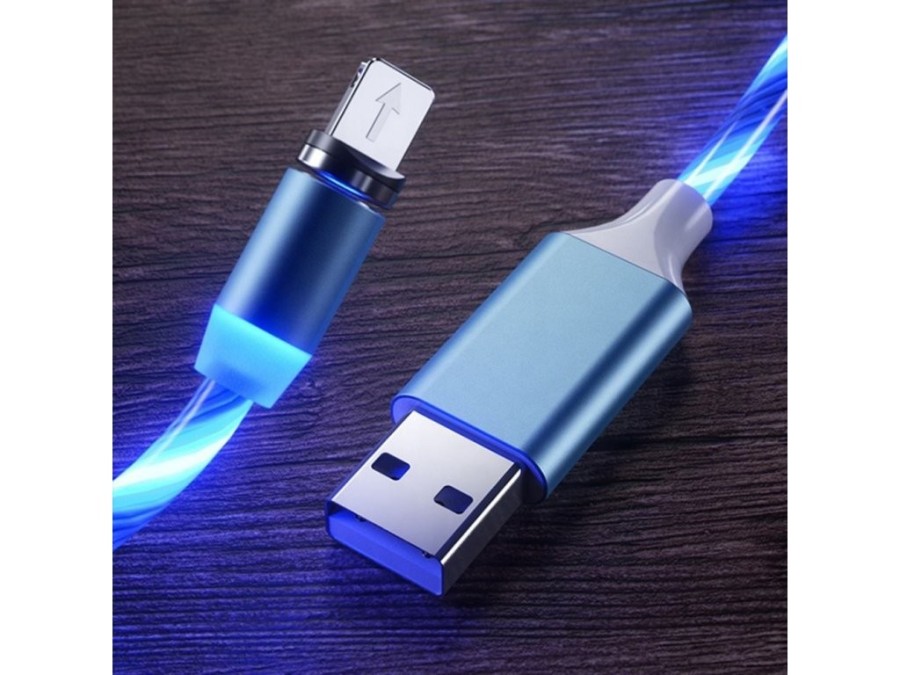 (obrázek pro) Magnetický nabíjecí USB kabel s LED podsvícením, 3v1, 1m, modrý KAXL