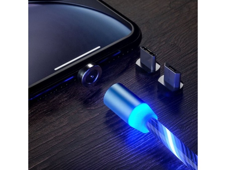 (obrázek pro) Magnetický nabíjecí USB kabel s LED podsvícením, 3v1, 1m, modrý KAXL