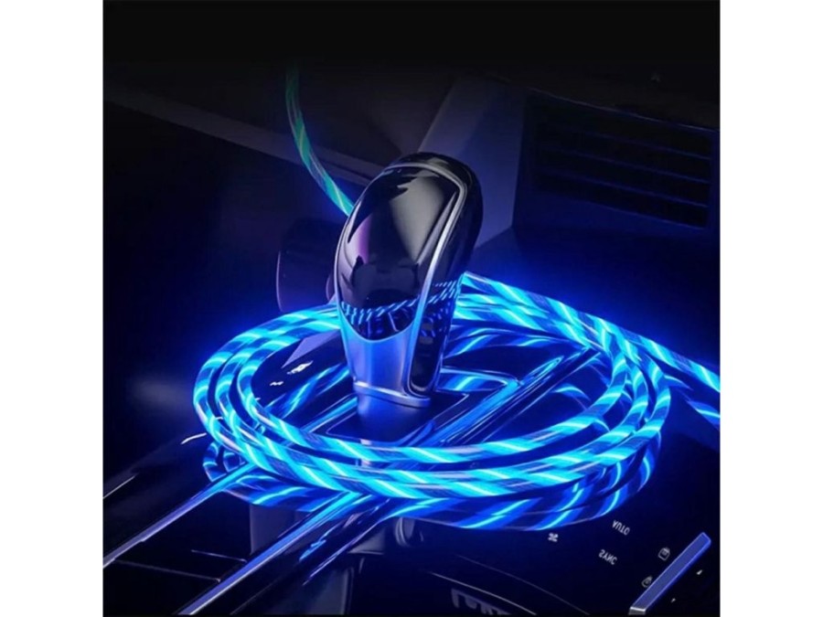 (obrázek pro) Magnetický nabíjecí USB kabel s LED podsvícením, 3v1, 1m, modrý KAXL