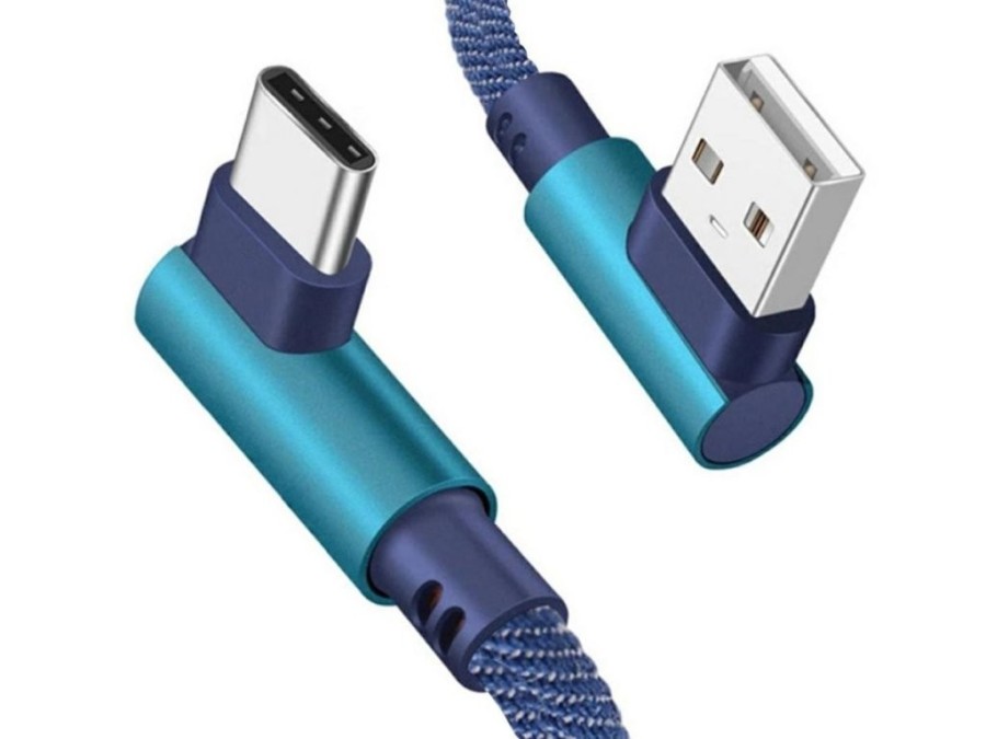 (obrázek pro) Nabíjecí kabel úhlový USB-A, USB-C, 1m, modrý