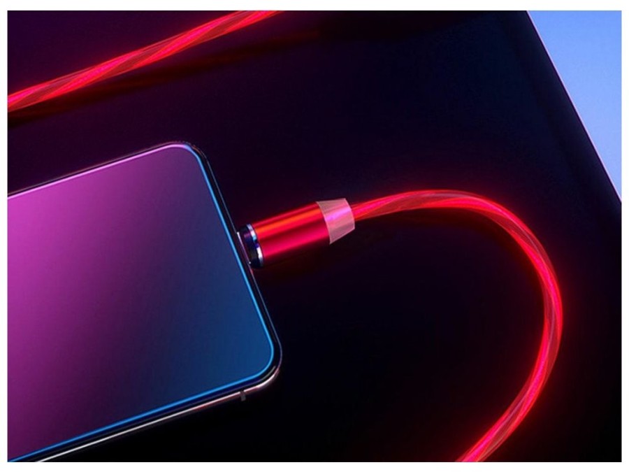 (obrázek pro) Magnetický nabíjecí USB kabel s LED podsvícením, 3v1, 1m, červený KAXL