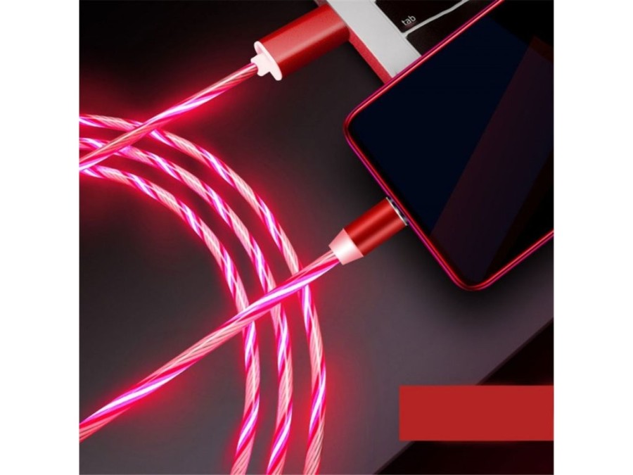 (obrázek pro) Magnetický nabíjecí USB kabel s LED podsvícením, 3v1, 1m, červený KAXL