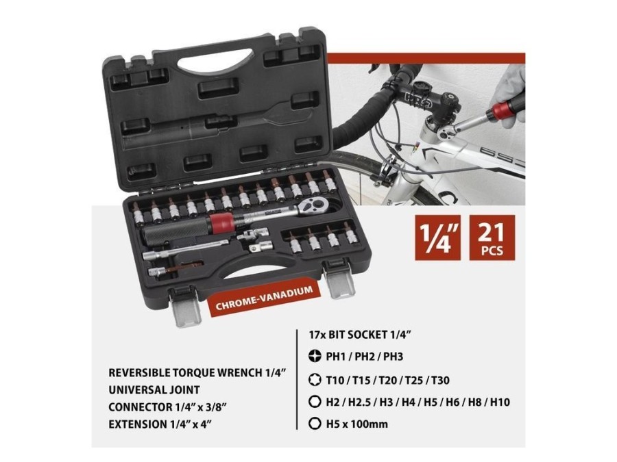 (obrázek pro) KRT503101 - Momentový klíč 1/4″ 2-20Nm, set 21ks KREATOR