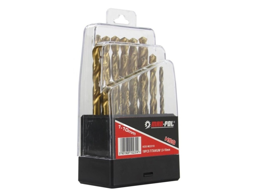 (obrázek pro) Sada titanových vrtáků na železo HSS 1-10mm 19 ks MAR-POL