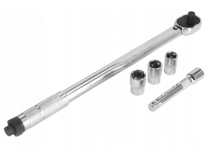 (obrázek pro) Dynamometrický, momentový klíč 1/2″, 28-210Nm s prodloužením 125mm a ořechy 17, 19, 21mm MAR-POL