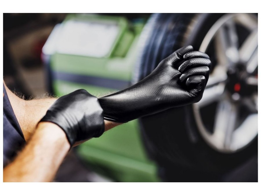 (obrázek pro) Nitrilové rukavice, extra pevné, odolné chemikáliím, černé, 50ks, vel. XL