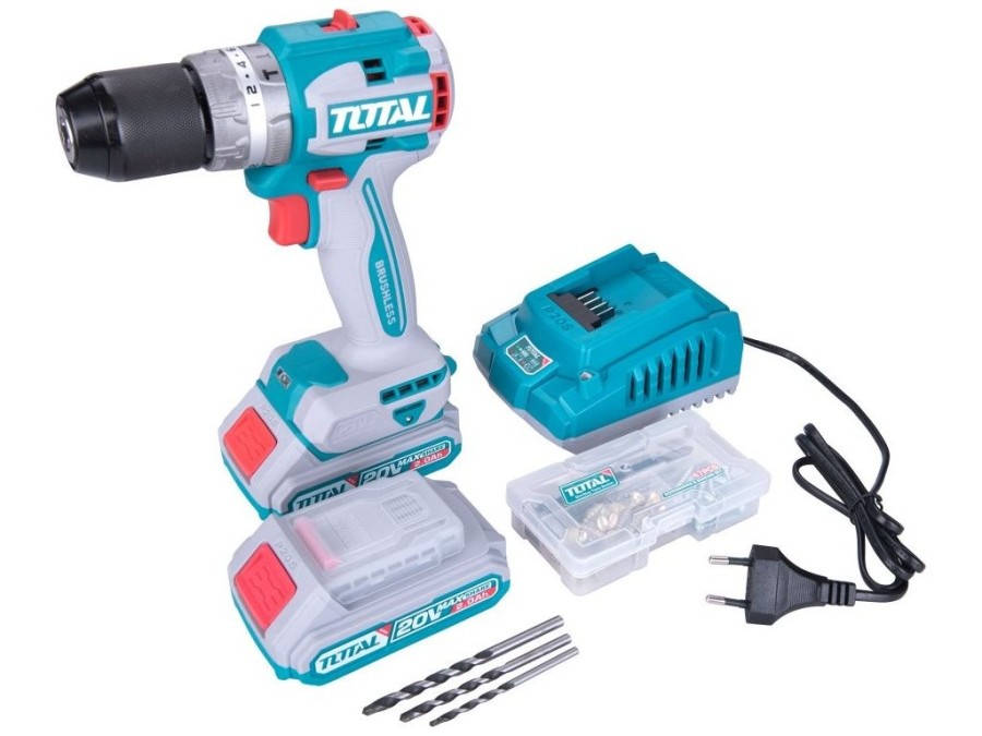 (obrázek pro) Aku vrtací šroubovák s příklepem, brushless, 20V Li-ion (2x), industrial TOTAL