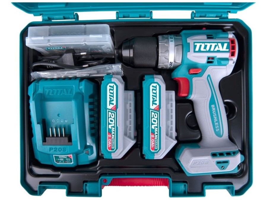 (obrázek pro) Aku vrtací šroubovák s příklepem, brushless, 20V Li-ion (2x), industrial TOTAL